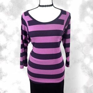 Alt Style Y2K Purple and Black Striped 3/4 Sleeve top